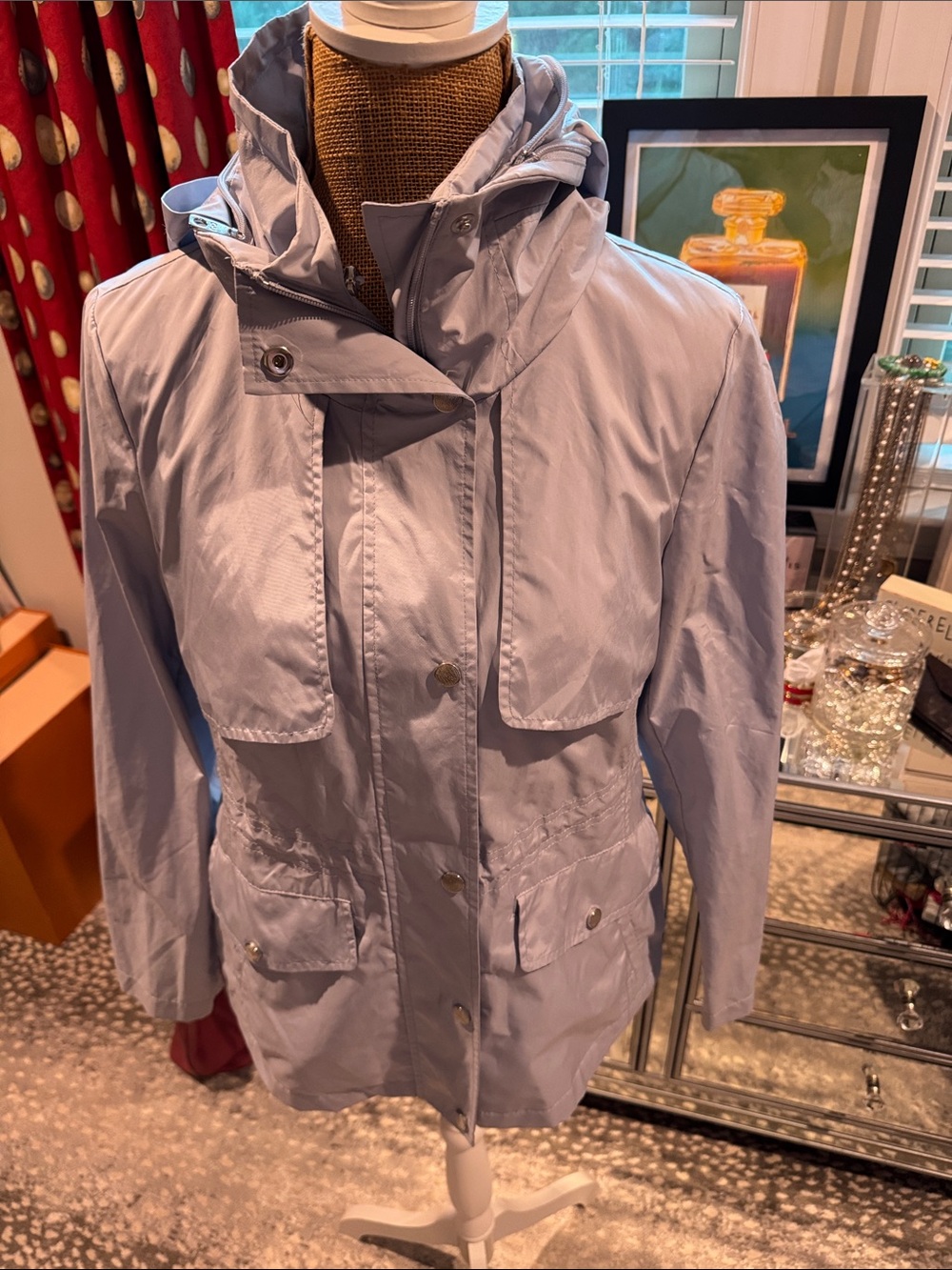 Cole Haan Light Blue Hooded Women's Rain Jacket